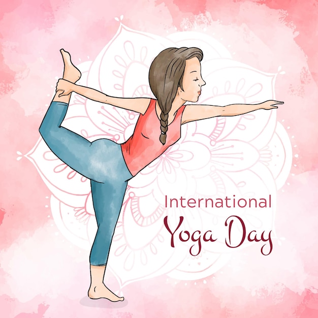 Vector gratuito acuarela día internacional del yoga