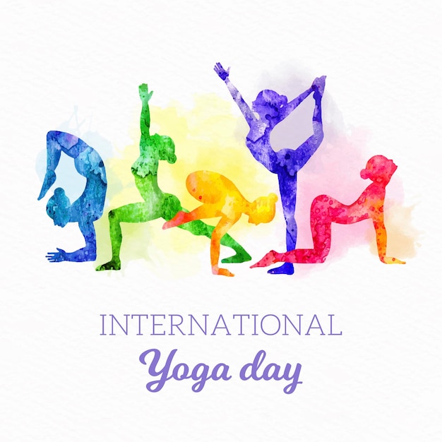 Acuarela día internacional del yoga