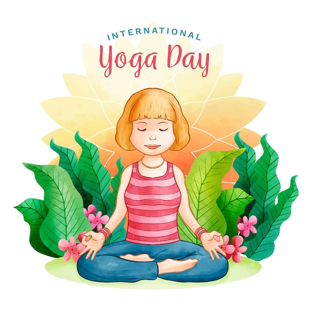 Acuarela día internacional del yoga