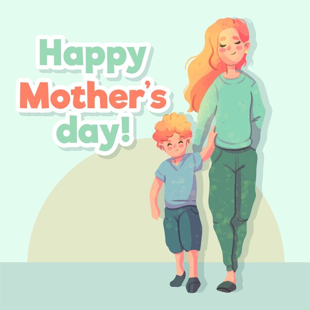 Acuarela del día de la madre con madre e hijo