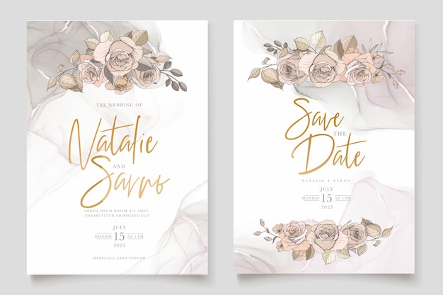 Vector gratuito acuarela dibujada a mano floral y hojas conjunto de tarjetas