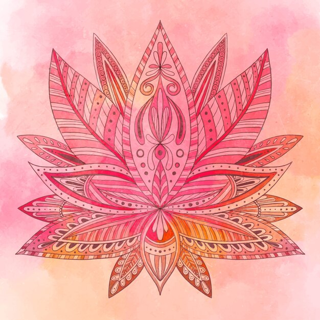Acuarela, dibujo de flor de loto andala.