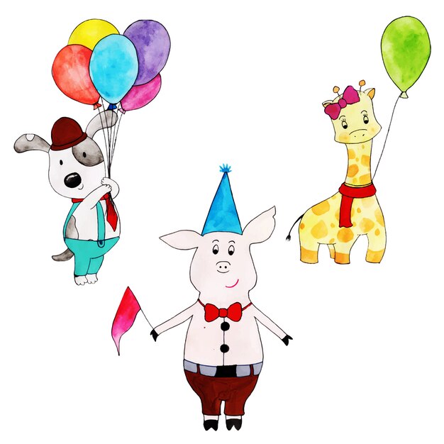 Acuarela feliz cumpleaños Colección de dibujos animados lindo