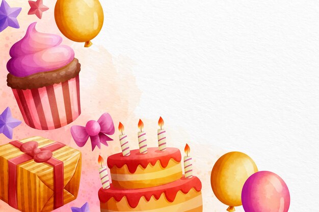 Acuarela feliz cumpleaños copia espacio