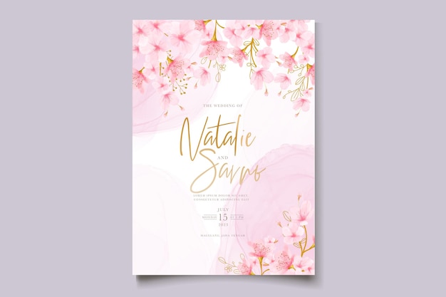 Acuarela flor de cerezo floral y hojas conjunto de tarjetas