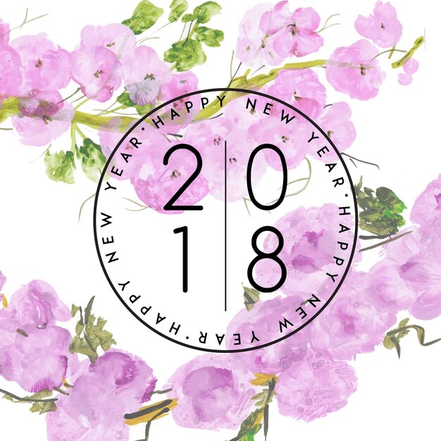 Acuarela Floral Año Nuevo 2018