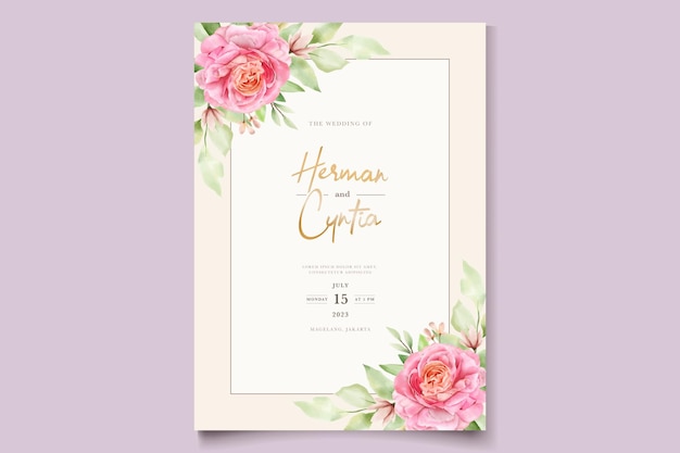 acuarela floral y hojas conjunto de tarjeta de invitación de boda