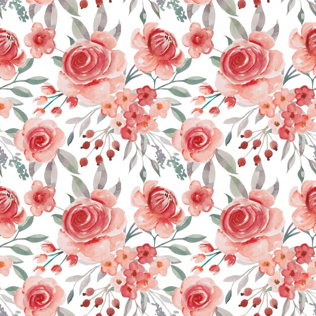 Acuarela floral rojo rosa de patrones sin fisuras