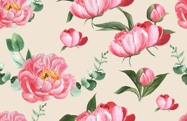 Acuarela de flores de patrón botánico, tarjeta de agradecimiento, ilustración de impresión textil