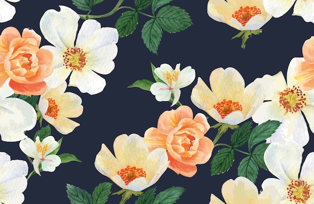 Acuarela de flores de patrón botánico, tarjeta de agradecimiento, ilustración de impresión textil