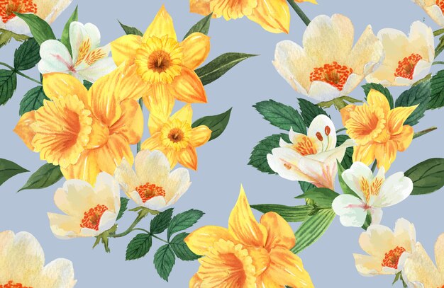 Acuarela de flores de patrón botánico, tarjeta de agradecimiento, ilustración de impresión textil