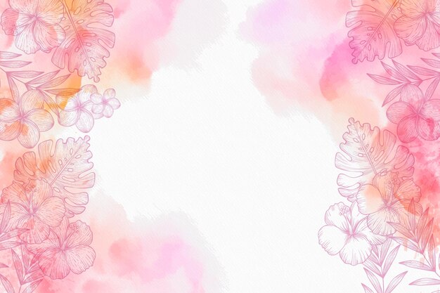 Acuarela con fondo de flores dibujadas a mano