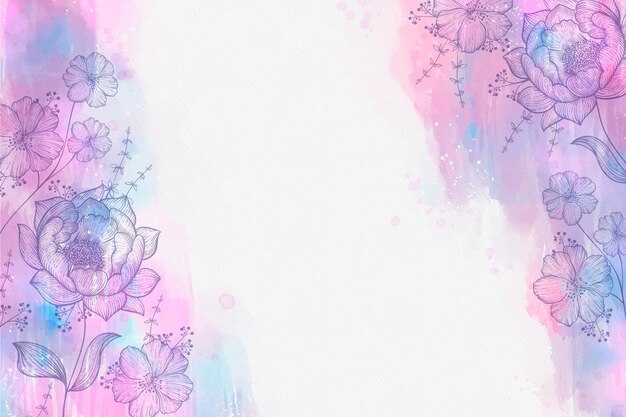 Acuarela con fondo de flores dibujadas a mano