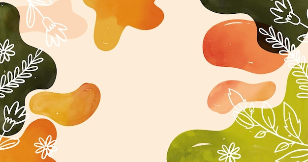 Acuarela formas abstractas con fondo de flores dibujadas a mano