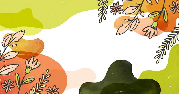 Acuarela formas abstractas con fondo de flores dibujadas a mano