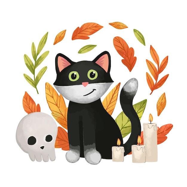 Acuarela gato de halloween