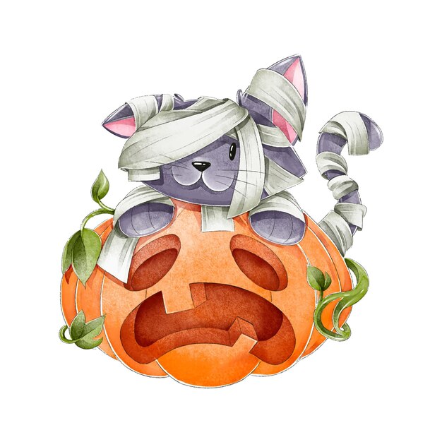 Acuarela gato de halloween