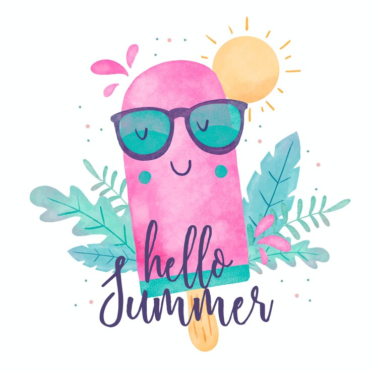 Vector gratuito acuarela hola verano y helado