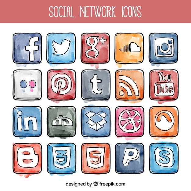 Acuarela iconos de redes sociales