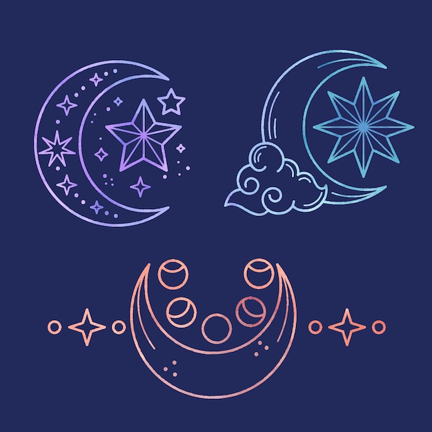 Acuarela luna y estrellas dibujo ilustración