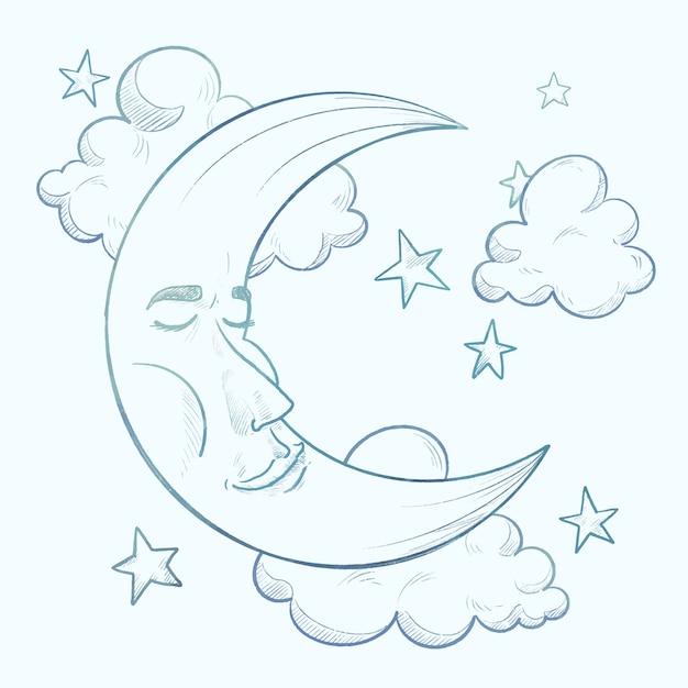 Vector gratuito acuarela luna y estrellas dibujo ilustración