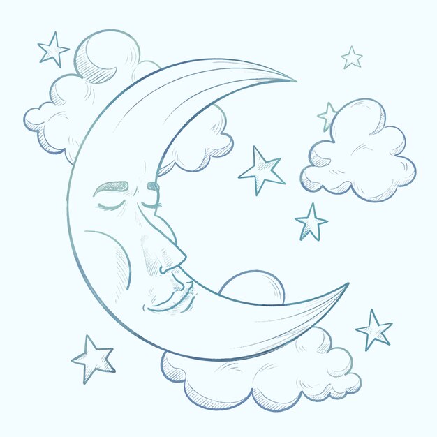Acuarela luna y estrellas dibujo ilustración