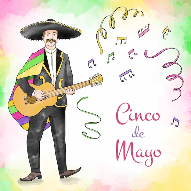 Vector gratuito acuarela músico cinco de mayo