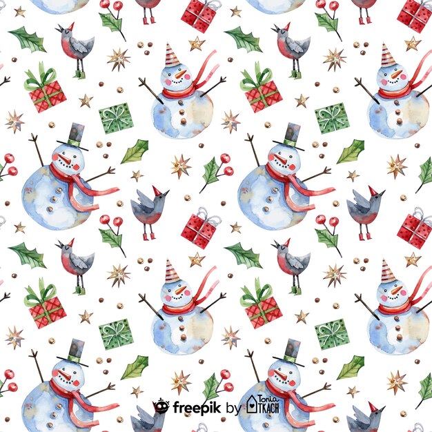 Acuarela navidad muñeco de nieve de patrones sin fisuras