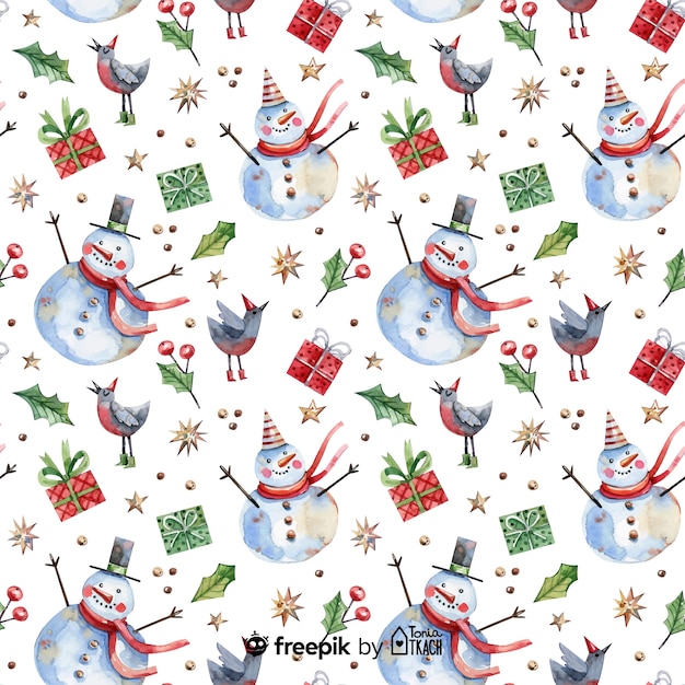 Acuarela navidad muñeco de nieve de patrones sin fisuras