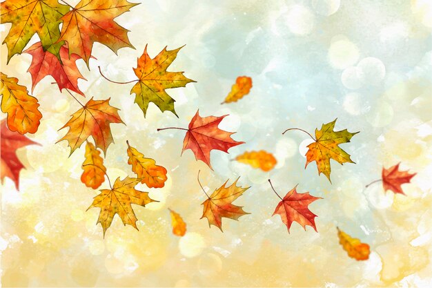 Acuarela otoño hojas cayendo