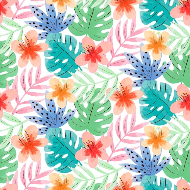 Acuarela pintada a mano patrón tropical de verano