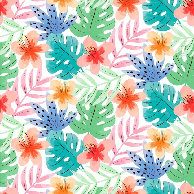 Acuarela pintada a mano patrón tropical de verano