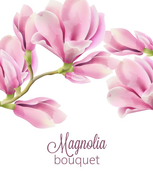 Acuarela con ramo de flores de magnolia en primavera