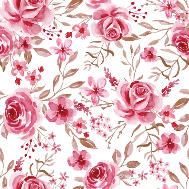 Acuarela de rosa rosa floral de patrones sin fisuras
