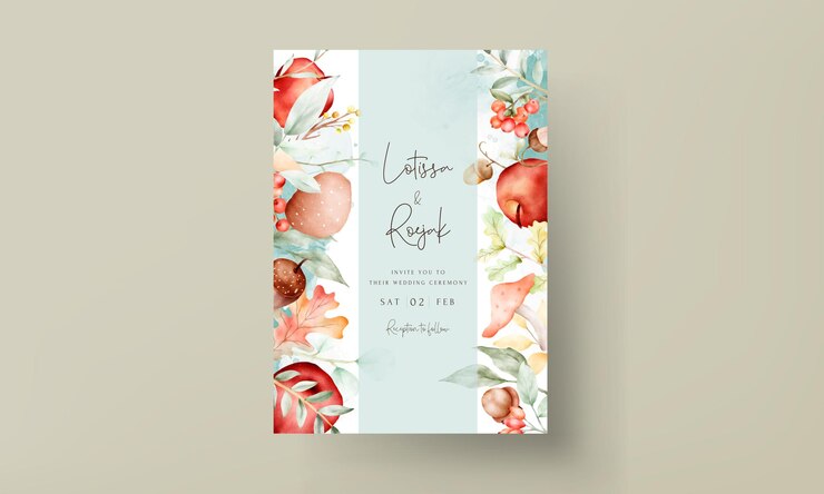 acuarela vintage dibujada a mano manzana botánica y tarjeta de invitación floral