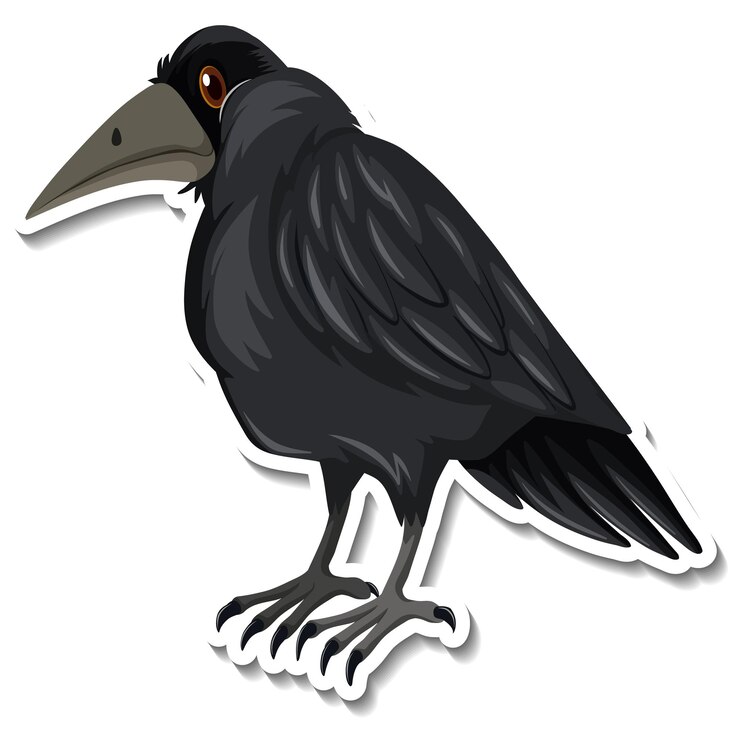 Vector gratuito adhesivo de dibujos animados de pájaro cuervo negro