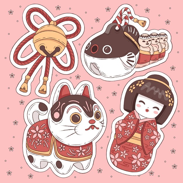 Adhesivo japonés dibujado a mano