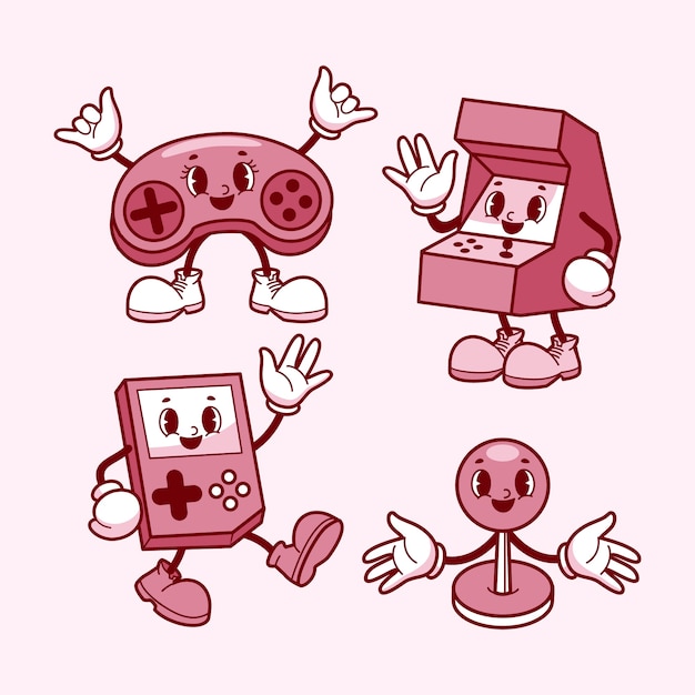 Adhesivos de constructor de personajes de dibujos animados retro dibujados a mano.