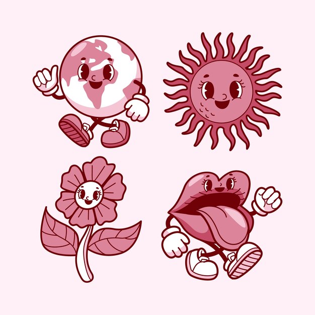Adhesivos de constructor de personajes de dibujos animados retro dibujados a mano.