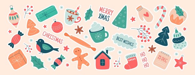 Adhesivos de Navidad juego lindo diario diario paquete de árbol de Navidad guantes bebidas calientes regalos caña de caramelo