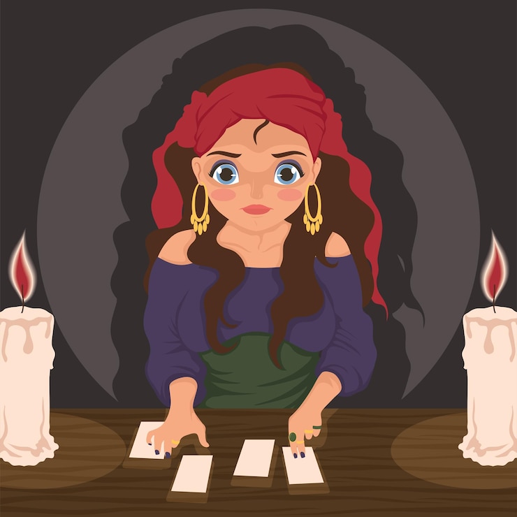 Vector gratuito adivino con escena de cartas del tarot
