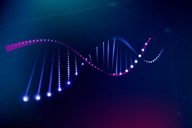ADN, genética, biotecnología, ciencia, vector, púrpura, neón, gráfico