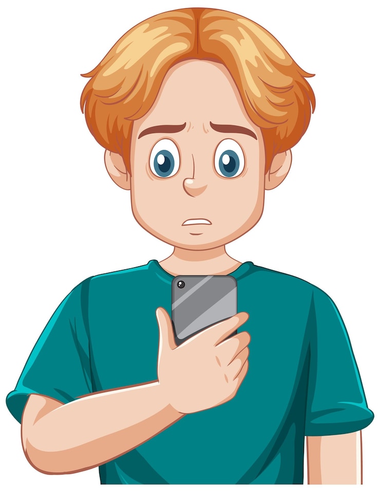 Vector gratuito adolescente adicto a su teléfono