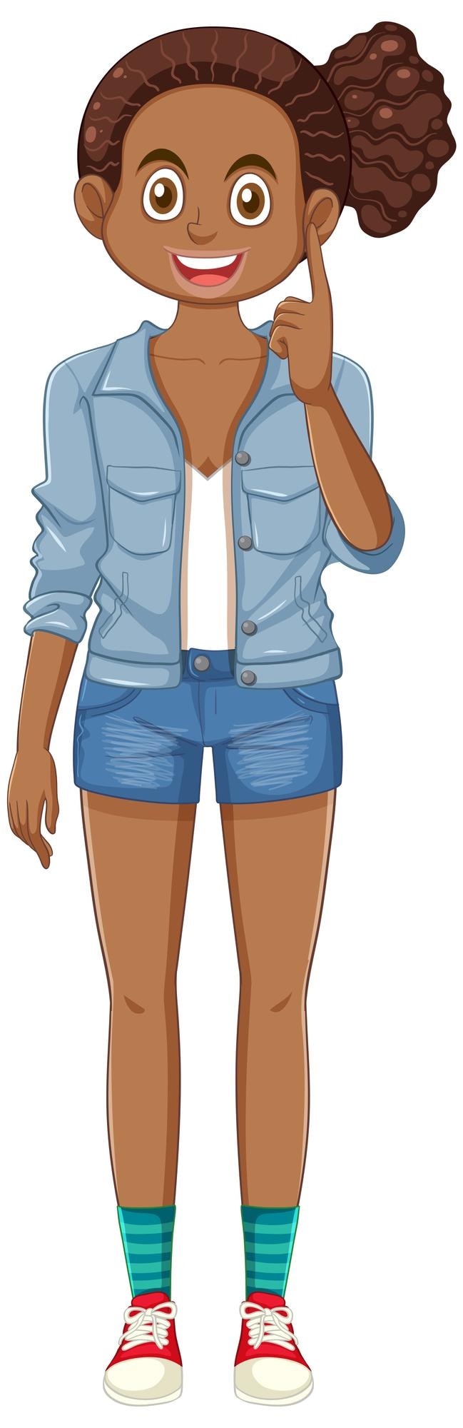 Vector gratuito adolescente afroamericana pensando con el dedo acusador