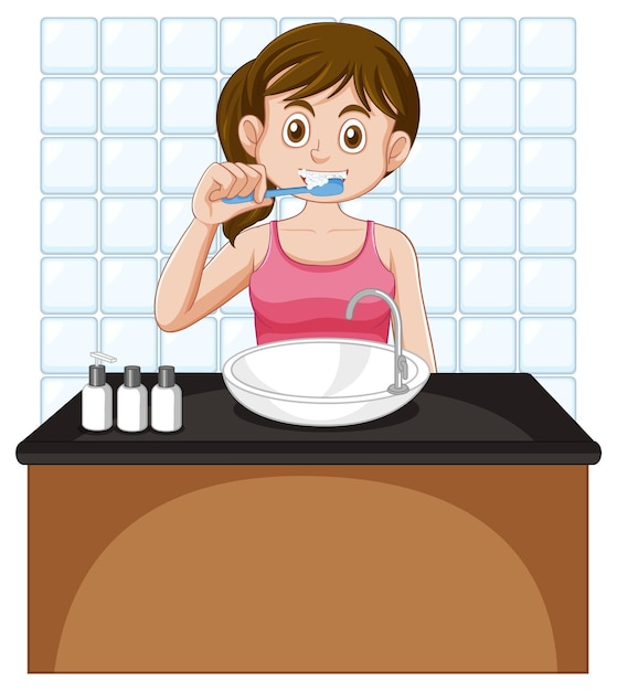 Una adolescente cepillarse los dientes