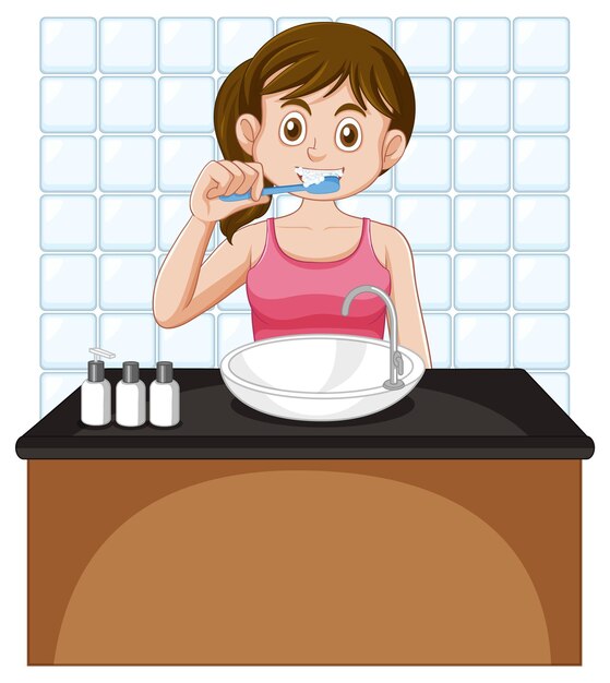 Una adolescente cepillarse los dientes
