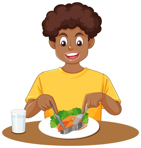 adolescente, tener comida, en la mesa