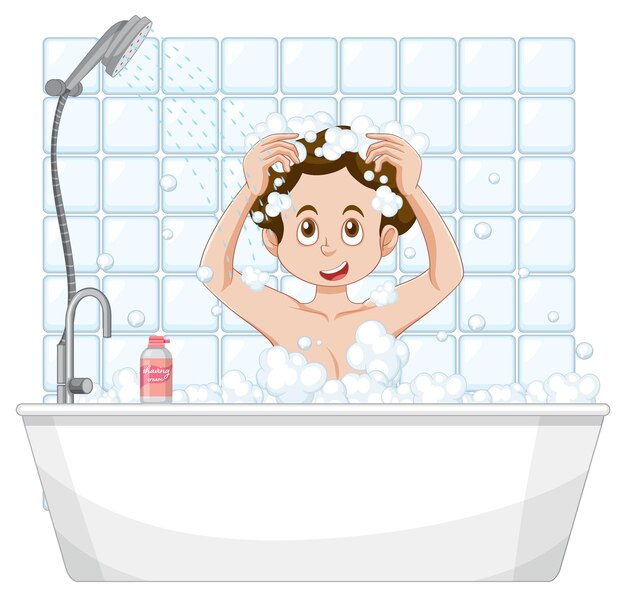 Una adolescente tomando un baño