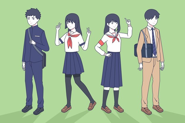 Adolescentes japoneses de pie estilo manga
