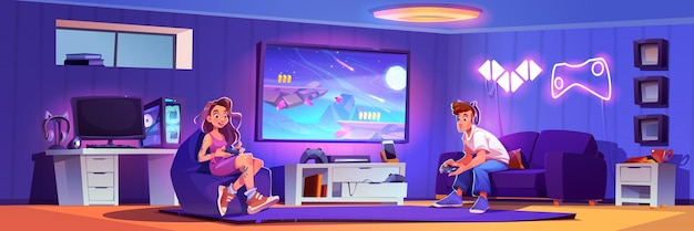 Adolescentes jugando videojuegos en la sala de estar